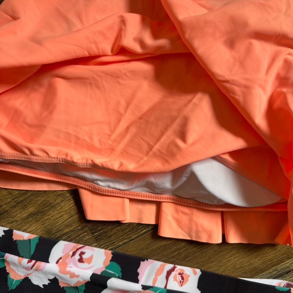 New Coral Ruffle Bikini Top with Floral High-Waist Bottoms - Picture 6 of 6